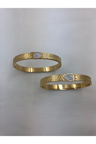 LA POTENTE BEREN Çeli Altın Kaplama Yılan Desen Kelepçe Bilezik