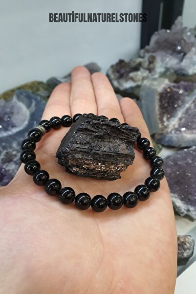 beautifulnaturelstones Siyah Turmalin Doğaltaş Bileklik ( Ham Taş Hediyeli ) (radyasyon Ve Elektromanyetik Alan Temizliği )