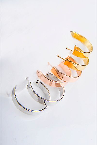 EUROMODA Simple Thick Ring Design Gold, Silver and Rose Color Plain Ring Set