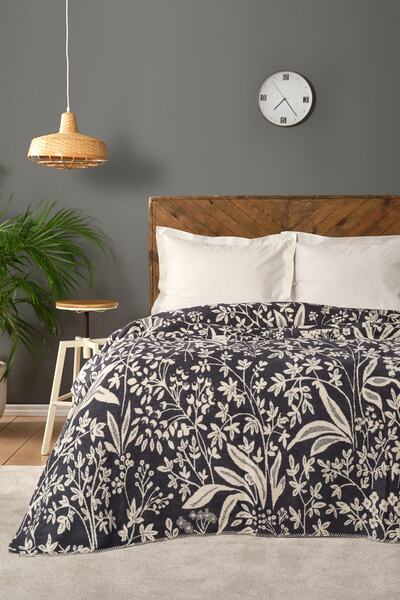 Karaca Home Harmony Antrasit Çift Taraflı Çift Kişilik Pamuk Battaniye