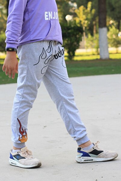 Çiggo Kids Boom Lettered Flame Printed 2ip Boys' Sweatpants