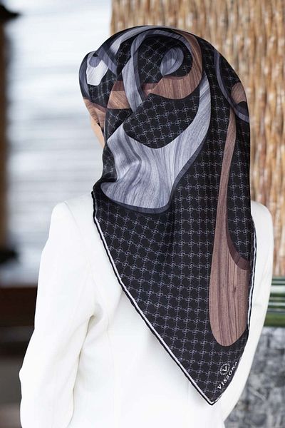 Vissona Γυναικείο μεταξωτό κασκόλ Twill Μαύρο - Γκρι