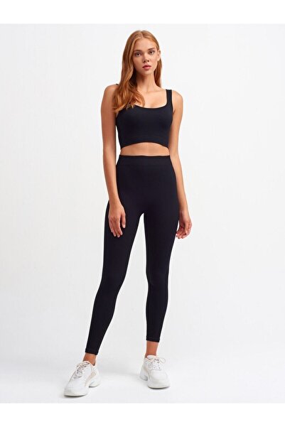 Trendy Butik طماق مضلعة سوداء عالية الخصر للنساء