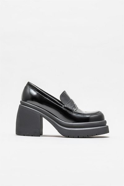 Elle Shoes Women's Black Leather Heeled Shoes