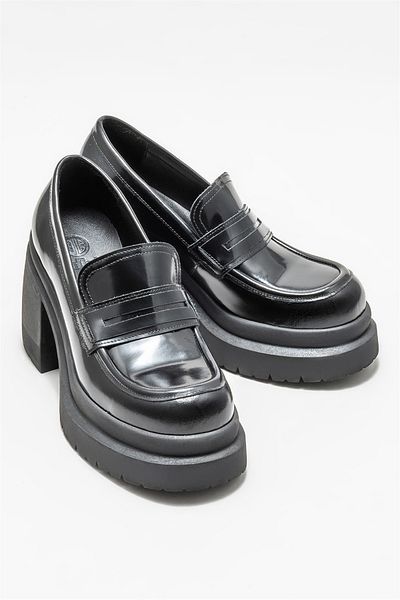 Elle Shoes Women's Black Leather Heeled Shoes