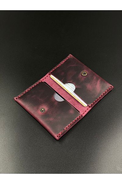 MAT Deri Card Holder Plum Effect Genuine Leather Handmade Minimal Design Card Holder