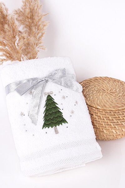 Baveno %100 Pamuk 2'li Çam Ağacı Nakışlı Yılbaşı 50x70 Happy New Year El/yüz ...