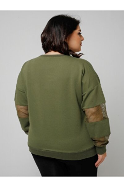 modaistanbul avm Kadın Haki File Detaylı Sweatshirt