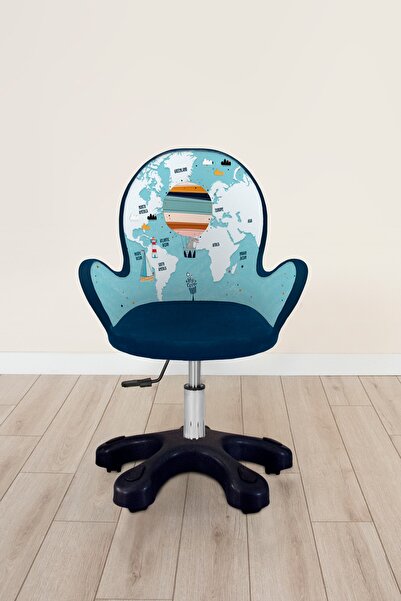 Popcorn Kids World Map Erkek Kollu Çalışma Sandalyesi (8-14 Yaş)