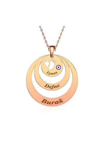 İNDİGO TAKI Üçlü Isimli Ayak Izi Halka Rose Gümüş Kolye