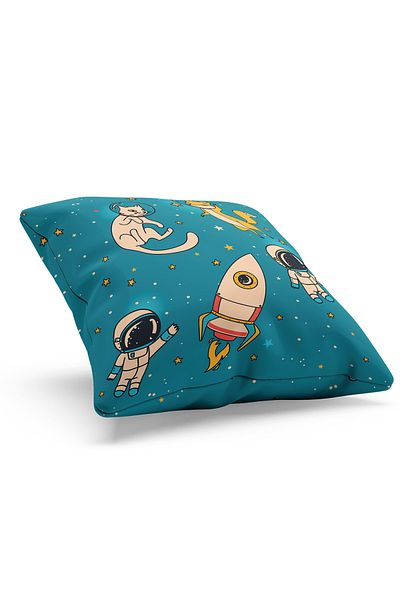 Moud's Double Sided Printed Astronaut Cat and Fox Patterned Suede Throw Pillow Cover