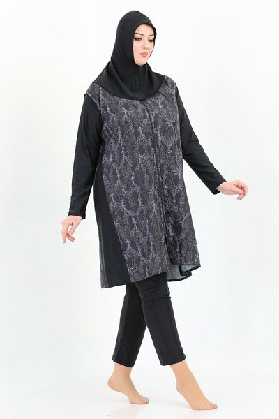 Remsa Mayo Large Size Full Covered Hijab Swimsuit 2350 Aysun Lilac Black