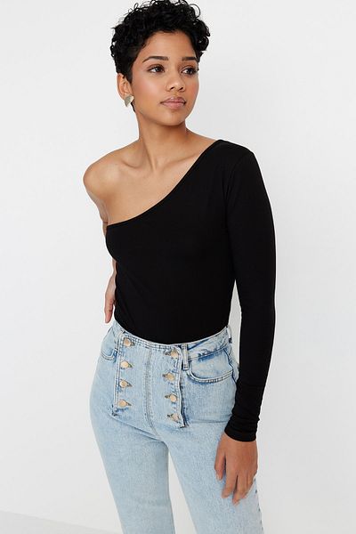 Trendyol Collection Schwarzer, einärmliger Strick-Body aus Baumwollstretch mit Druckknöpfen TWOSS23BD00013