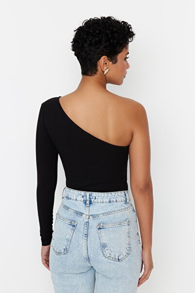 Trendyol Collection Černá Jednorukáv Bavlna Stretch Zacvakávací Pletené Body TWOSS23BD00013