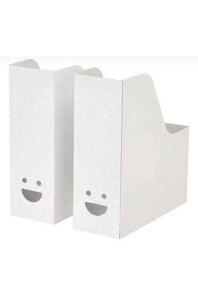 IKEA Tjabba Smiling Face Set of 2 White Box Folder File Holder Magazine Holder Document Magazine File 2 Pieces