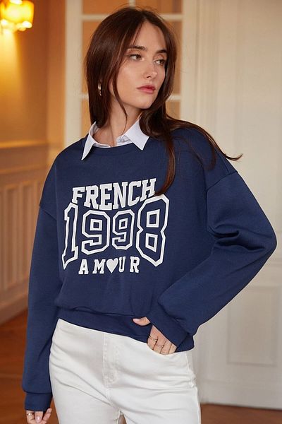 MODAGEN Φούτερ Unisex Navy Blue French 1998 με εμπριμέ λαιμόκοψη Oversize