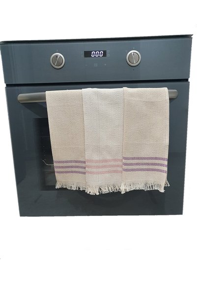 S&R 3 Pieces 30X50 cm - Natural Purple Bordered Loincloth Serving Napkin and Kitchen Towel Drying Cloth