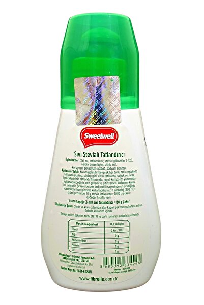 Sweetwell Stevia Sıvı Tatlandırıcı Sıfır Kalori 200 Ml