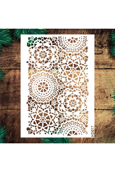 STENCİLTASARIM Stencil Tasarım Hd077 Dantel Duvar Ahşap Cam Boyama Deseni 70x...