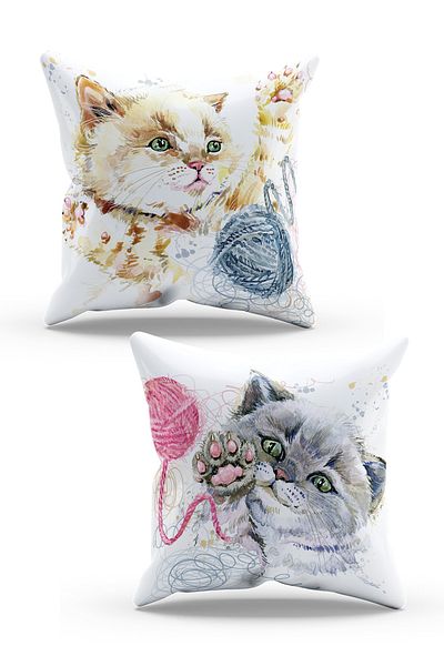 Moud's Double Sided Printed Cat Pattern 2-Piece Combination Suede Throw Pillow Cover
