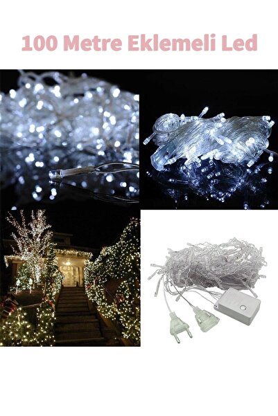 Mashotrend Fonksiyonlu Beyaz 100 Metre Dekor Led - Çam Ağacı Süsü Yılbaşı Süsü - Pirinç Led