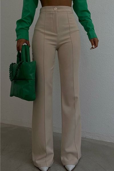 lovebox Women's Flared Beige Trousers 200070