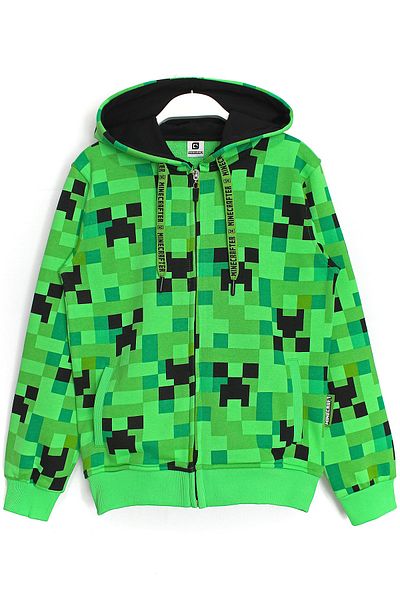 DobaKids Minecraft Creeper 360 Degree Patterned Boy's Zippered Hoodie Sweatshirt