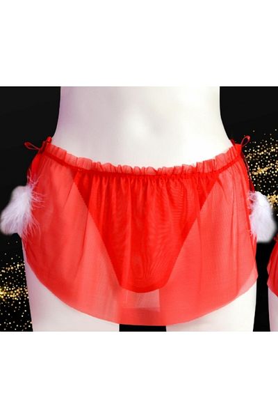 eos lingerie Red Tulle Skirt with Pompom Side Detail