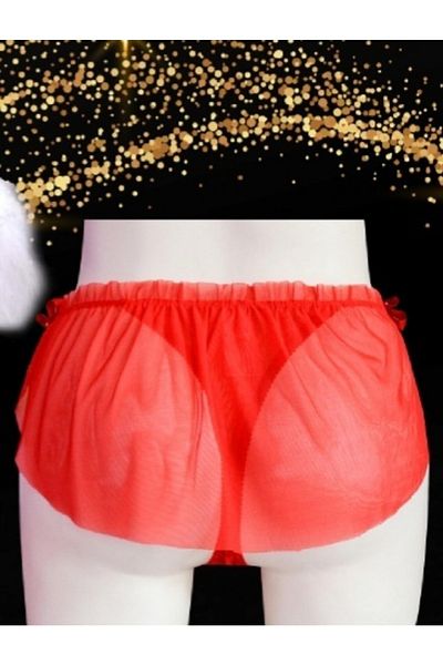 eos lingerie Red Tulle Skirt with Pompom Side Detail