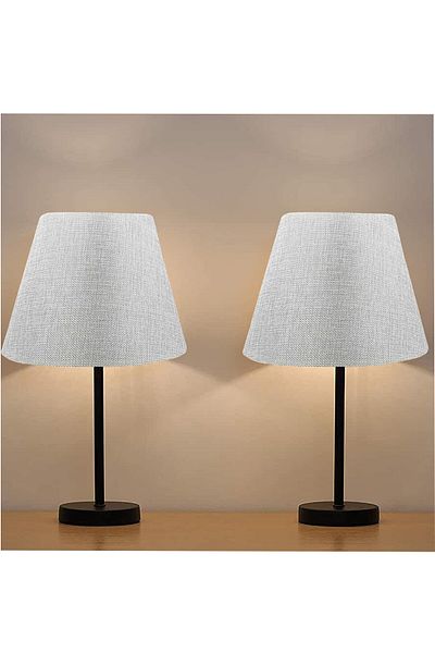 EvLight Black 2-Piece Lampshade Metal Table Lamp Gray