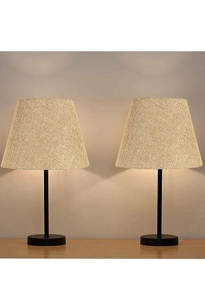 EvLight Black 2-Piece Lampshade Metal Table Lamp Sand Beige