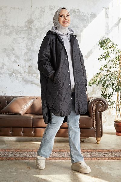 InStyle Armin Kapitone Oversize Thin Coat - Black