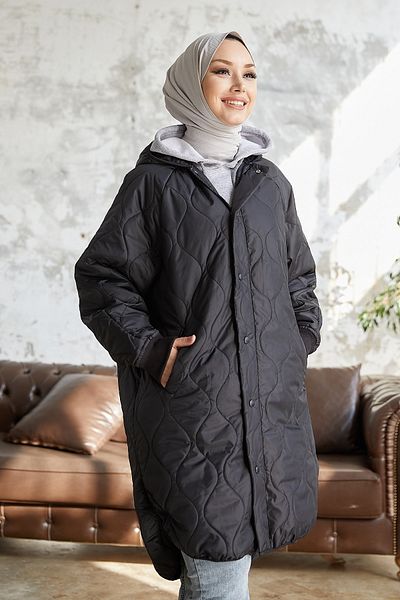 InStyle Armin Kapitone Oversize Thin Coat - Black