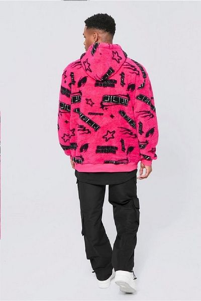 NEWLAKER Unisex Oversize ροζ βελούδινο φούτερ με κουκούλα