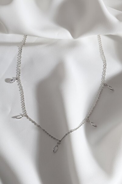 Genel Markalar Sıralı Badem Taşlı Sılver Kolye