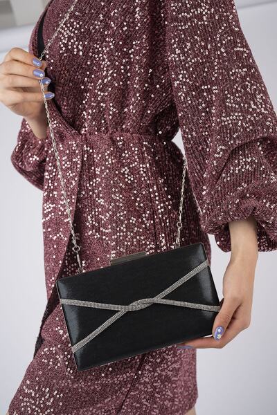 BAKGİY Μαύρη ασημί γυναικεία βραδινή τσάντα φόρεμα Cross Stone Bg1123-310-0002