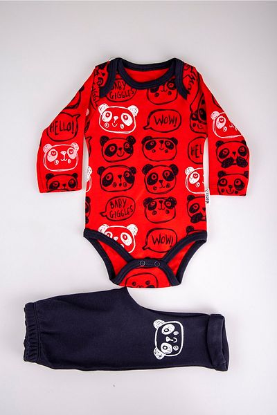 edoy Red Panda Patterned Badi 3 Piece Soft Cotton Fabric Bodysuit Set 0-3 Months, 3-6 Months
