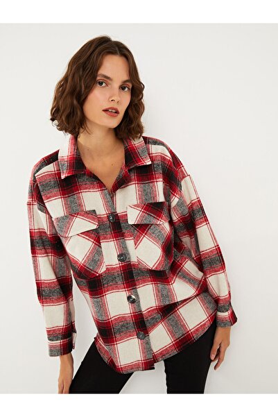 LC Waikiki Plaid Long Sleeve Flannel Oversize Women's Shirt Jacket