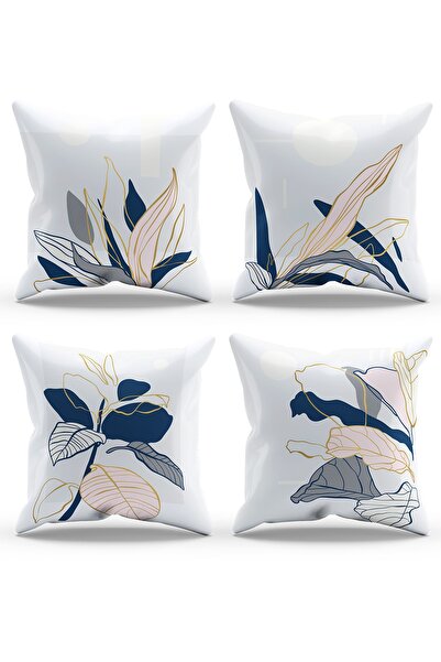 Moud's Double Sided Printed Navy Blue Gold Leaves Patterned 4-Piece Combinati...