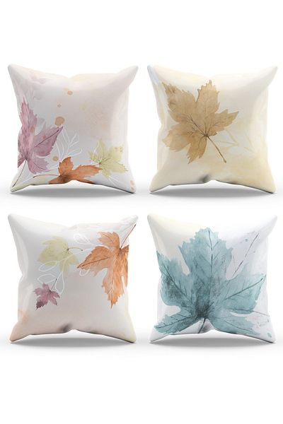 Moud's Double Sided Printed Autumn Leaves Patterned 4-Piece Combination Suede Throw Pillow Case