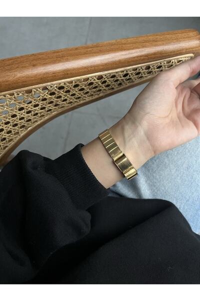 ÇENÇEN Gold Renk Blok Kordon Siyah Kadran Kadın Kol Saati