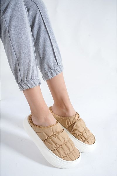 BAKGİY Mink Women's Stitched Wool House Slippers Bg1143-127-0002