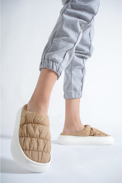 BAKGİY Mink Women's Stitched Wool House Slippers Bg1143-127-0002