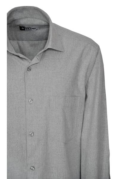YILDIZ GÖMLEK Light Gray Single Pocket Buttonless Collar Classic Cut Winter Cotton Men's Shirt