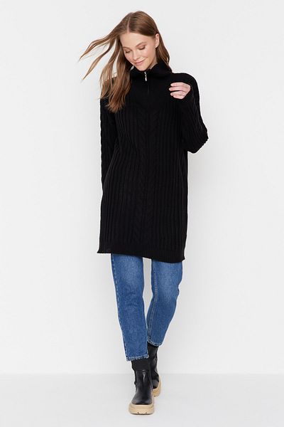 Trendyol Modest Pulover negru tricotat cu fermoar Selanik TCTAW23AK00017