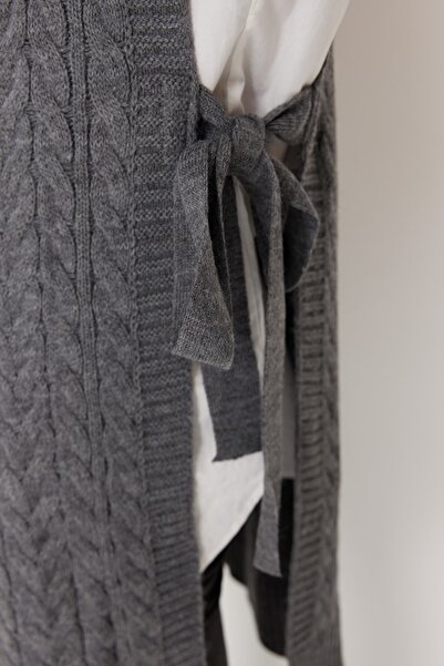 Trendyol Modest Πλεκτά πλεκτά ανθρακί με πλεκτά μαλλιά - Δεμένο στη μέση TCTAW22UV0018