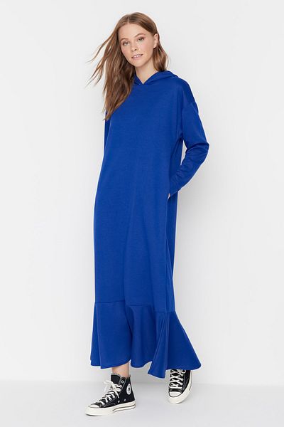 Trendyol Modest Tmavé námořnické pletené teplákové šaty s kapucí TCTAW22EB0142