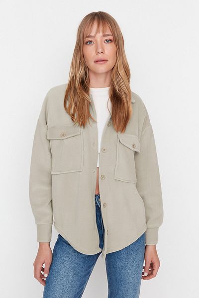 Trendyol Collection Béžová fleecová tlustá oversize pletená bunda TWOAW23CE00103