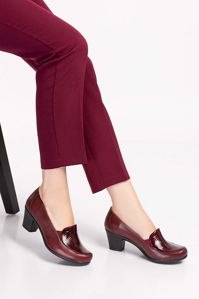 Gondol Pantofi confortabili clasici cu toc din piele naturală Vdt.206 - Fagure roșu Claret - 43
