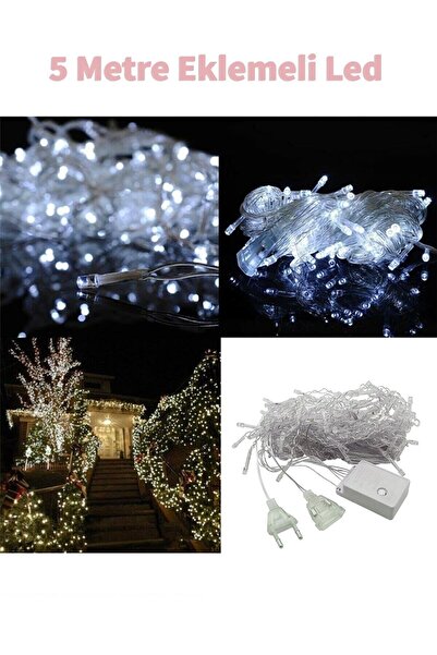 Mashotrend Fonksiyonlu Beyaz 5 Metre Dekor Led - Çam Ağacı Süsü Yılbaşı Süsü - Pirinç Led